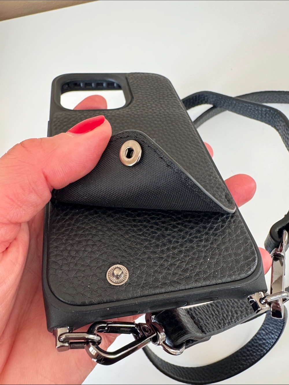 Noemi’s Black Napa Leather Crossbody & Wallet Phone Case with Strap 13 Pro - Picture 3 of 10